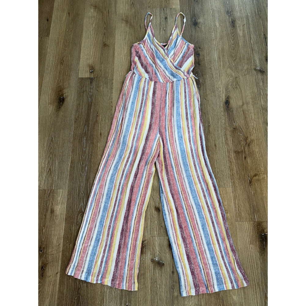 As U Wish Striped Jumpsuit Womens Medium Multi Color Wide Leg Boho Festival